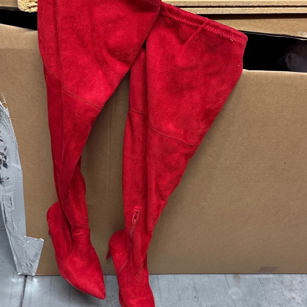 Women's Red Suede Over-the-Knee Boots